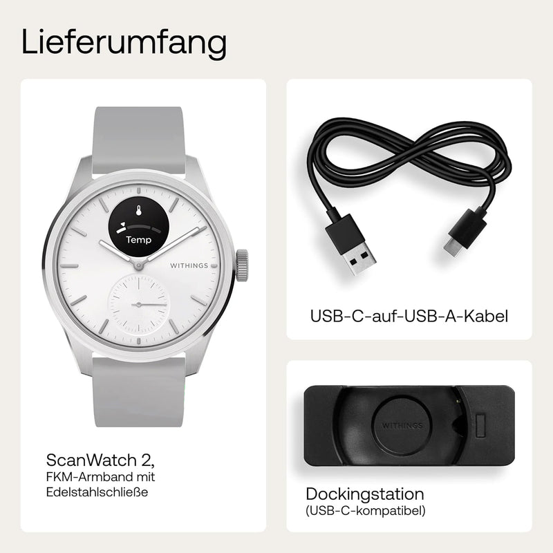 Withings Scanwatch 2 - White 42mm + Free Withings Leather Strap 