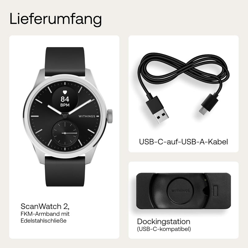 Withings Scanwatch 2 - Black 42mm + Free Withings Leather Strap