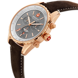 AFTERBURN CHRONO 44MM ROSE GOLD PLATED CASE DARK BROWN LEATHER STRAP