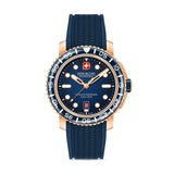 BLACK MARLIN 44 MM ROSE GOLD PLATED CASE BLUE SILICONE STRAP