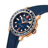 BLACK MARLIN 44 MM ROSE GOLD PLATED CASE BLUE SILICONE STRAP