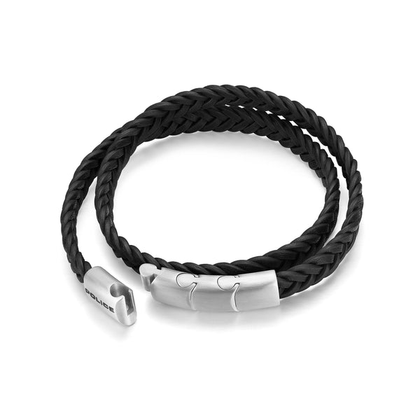 Police Bracelet Men PEAGB0037404 Leather, Stainless Steel, Black