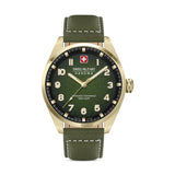 Swiss Military Hanowa Men's Analog Wristwatch Green/Gold Leather 42mm Men's Wristwatch Chronograph Watches Automatic Movement