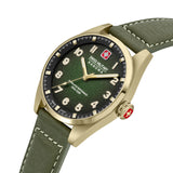 Swiss Military Hanowa Men's Analog Wristwatch Green/Gold Leather 42mm Men's Wristwatch Chronograph Watches Automatic Movement