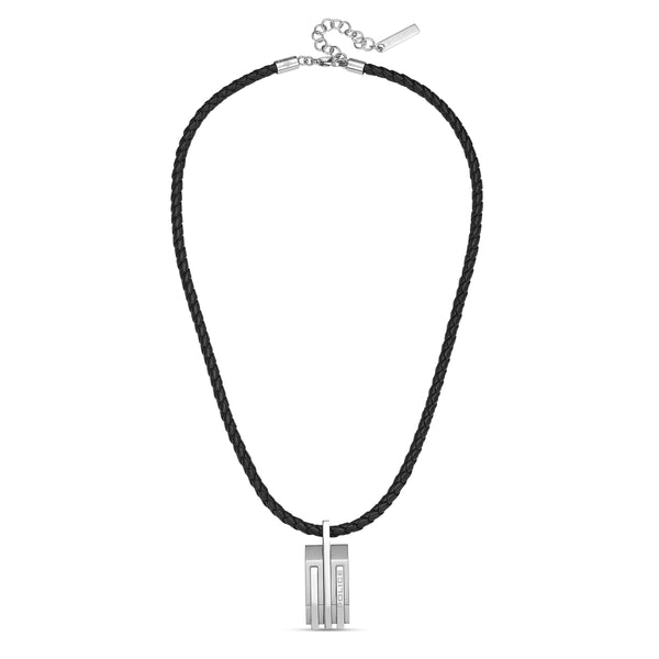 PE GRIPCORD SS PLAINMOTIF BLKLEA CHAIN ​​NECKLACE