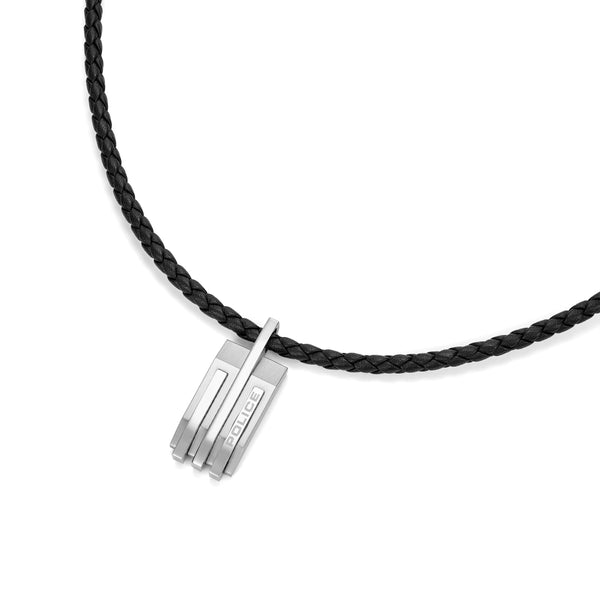 PE GRIPCORD SS PLAINMOTIF BLKLEA CHAIN NECKLACE