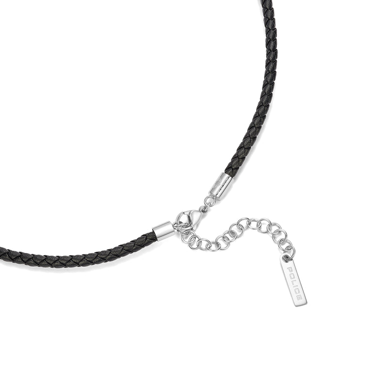 PE GRIPCORD SS PLAINMOTIF BLKLEA CHAIN NECKLACE