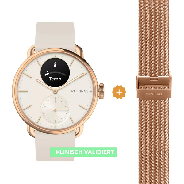 Withings Scanwatch 2 - 38mm Sand | Rose Gold + Free Withings Leather Strap 