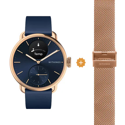 Withings Scanwatch 2 - 38 mm blu | Bracciale milanese originale Withings in oro rosa blu + omaggio