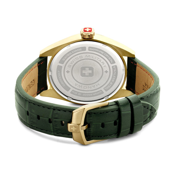 LYNX 42MM YELLOW GOLD PLATED CASE GREEN LEATHER STRAP