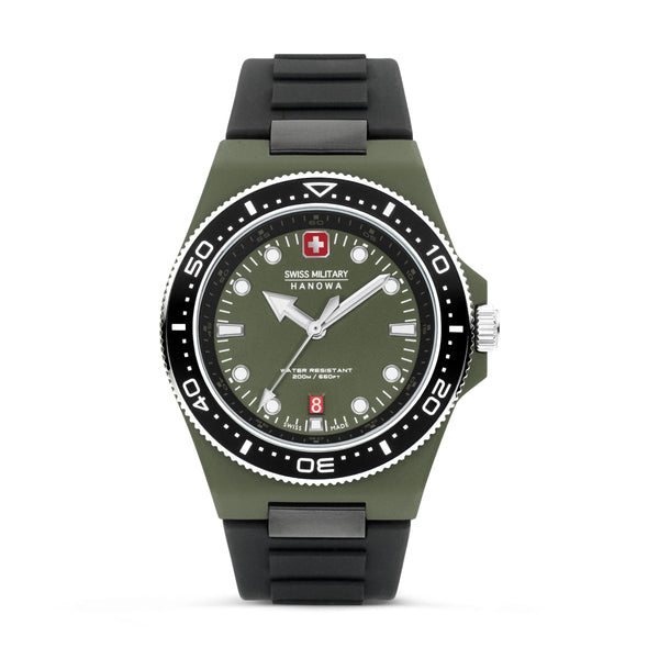 OCEAN PIONEER 45MM GREEN PLATED CASE BLACK COLOR SILICONE STRAP