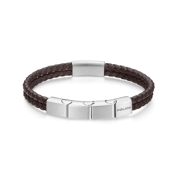 Police Bracelet Men PEAGB0039601 Stainless Steel, Leather, Brown