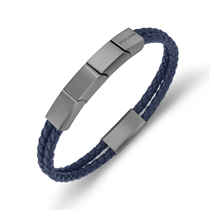 Police Men's Bracelet Leather Steel Blue - Braided Leather Men's Bracelet with Steel Clasp - Men's Leather Bracelet - Leather Bracelet Men