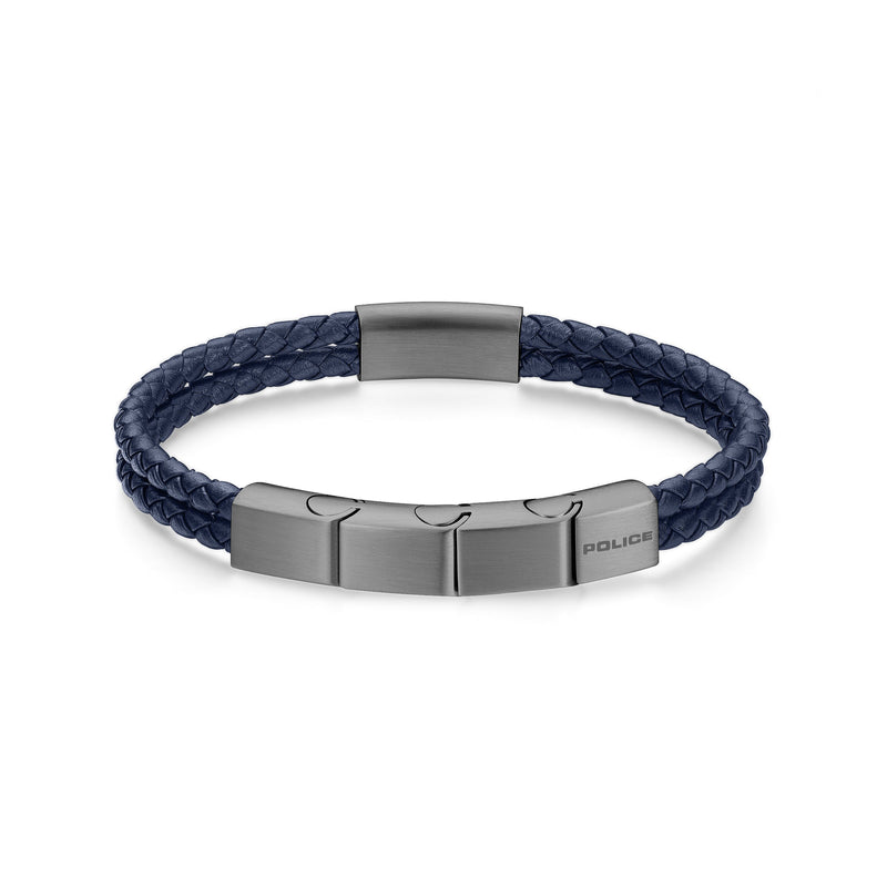 Police Men's Bracelet Leather Steel Blue - Braided Leather Men's Bracelet with Steel Clasp - Men's Leather Bracelet - Leather Bracelet Men