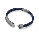 Police Men's Bracelet Leather Steel Blue - Braided Leather Men's Bracelet with Steel Clasp - Men's Leather Bracelet - Leather Bracelet Men