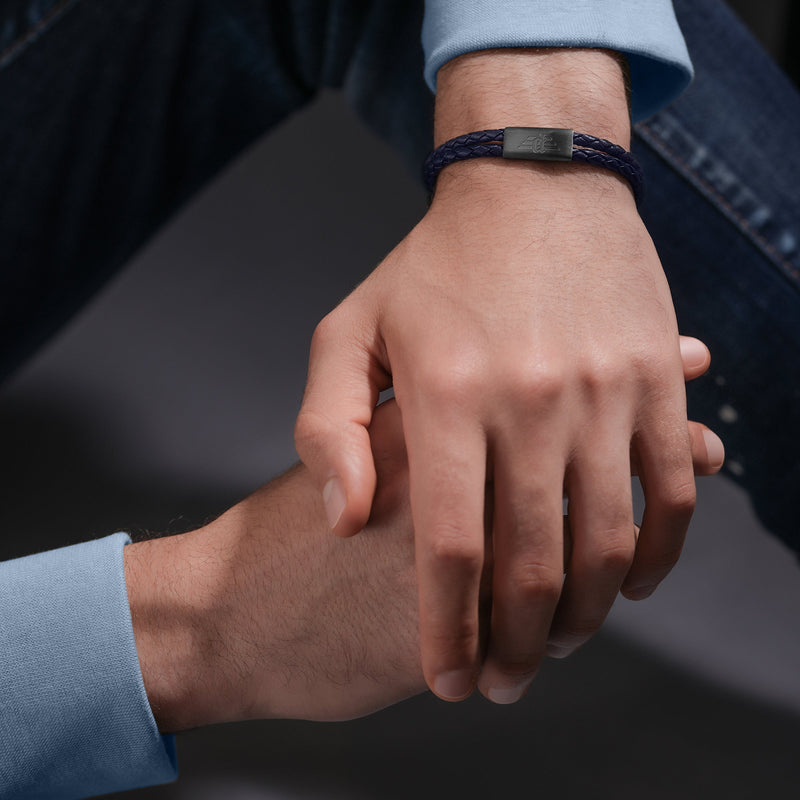 Police Men's Bracelet Leather Steel Blue - Braided Leather Men's Bracelet with Steel Clasp - Men's Leather Bracelet - Leather Bracelet Men