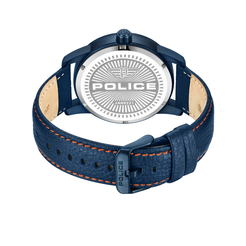 EXTREME STAINLESS STEEL IP BLUE BLUE LEATHER STRAP