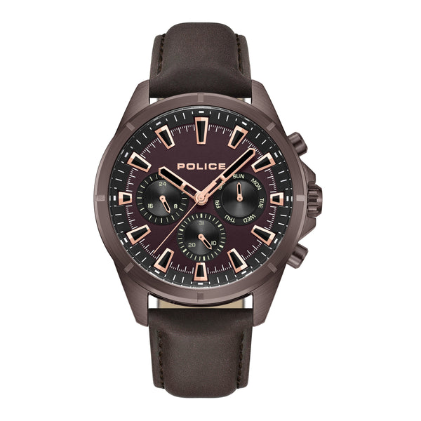 POLICE men's analog watch 'MALAWI' size One Size brown / rose gold / black