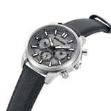 REBEL STAINLESS STEEL STEEL COOL GRAY 10C LEATHER STRAP