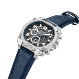 REBEL STAINLESS STEEL STEEL BLUE LEATHER STRAP