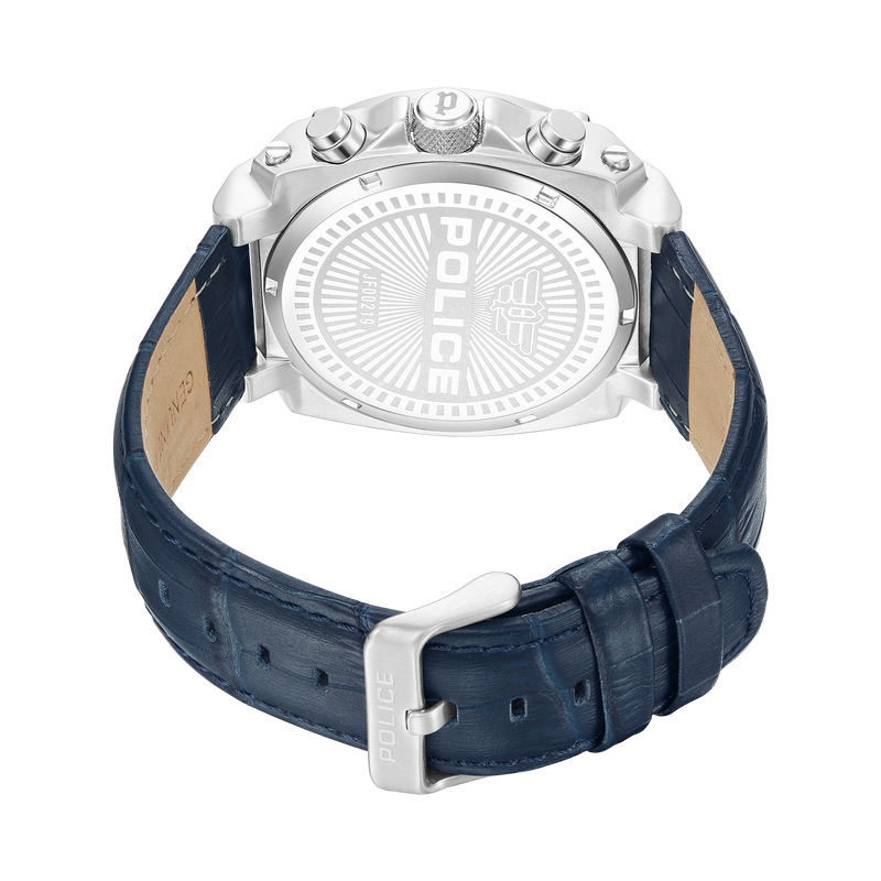 REBEL STAINLESS STEEL STEEL BLUE LEATHER STRAP