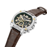 REBEL STAINLESS STEEL STEEL BROWN LEATHER STRAP