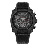 REBEL STAINLESS STEEL IP BLACK CHARCOAL & BLACK DUAL LAYER LEATHER STRAP