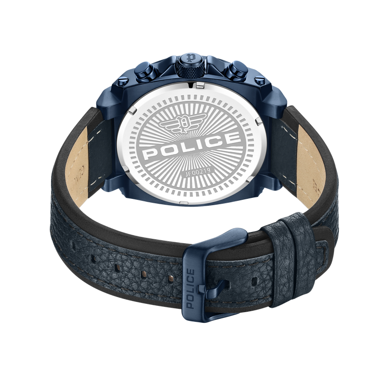 Police Multifunktionsuhr Herrenuhr Leder dunkelblau, (Multifunktionsuhr), Herrenuhr rund, extra groß (ca. 45x51,5mm) Lederarmband