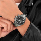 Rangy Herren-Chronograph-Uhr mit schwarzem Zifferblatt und grauem Armband -PEWJK0021003, Grau, GRAU