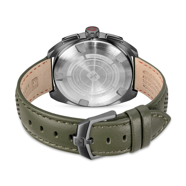 DEFENDER 41 MM GUN METAL PLATED CASE OLIVE COLOR LEATHER STRAP