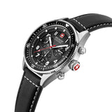 GREYHOUND CHRONO 43 MM STAINLESS STEEL CASE BLACK LEATHER STRAP