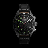 GREYHOUND CHRONO 43 MM STAINLESS STEEL CASE BLACK LEATHER STRAP