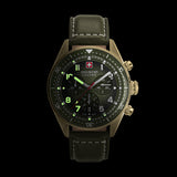 GREYHOUND CHRONO 43 MM STAINLESS STEEL CASE OLIVE LEATHER STRAP