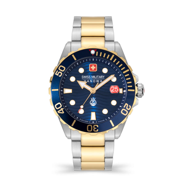 SWISS MILITARY HANOWA Herren Analoguhr 'OFFSHORE DIVER II' Größe One Size blau / gold / rot / silber