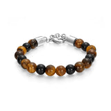 Police Men's Bracelet Tiger Eye Black Beads Stainless Steel Bracelet Men's Jewelry Chain Gift