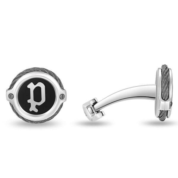 PE WIREGRIP SS,GUN, BLK P LOGO CABLE CUFFLINKS