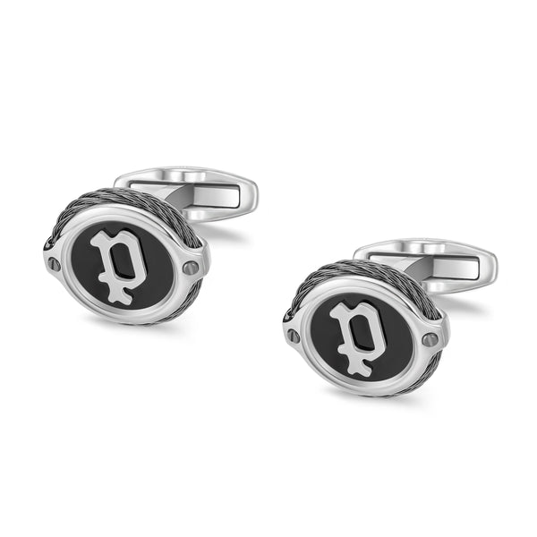 PE WIREGRIP SS,GUN, BLK P LOGO CABLE CUFFLINKS